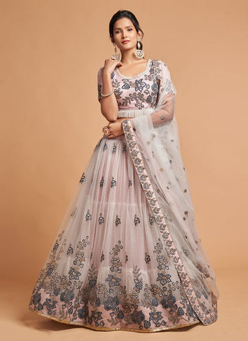 Grey Color Festive Wear Zari Embroidery Work Lehenga Choli Design